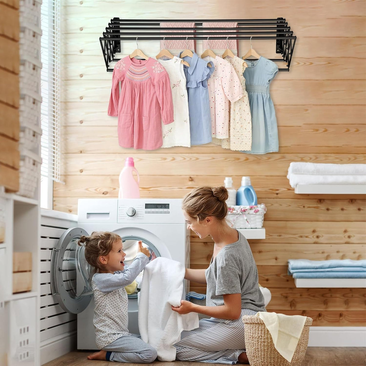 XL-31.5'' Wall Mounted Clothes Drying Rack, 130 lbs Large Capacity Rustproof Retractable