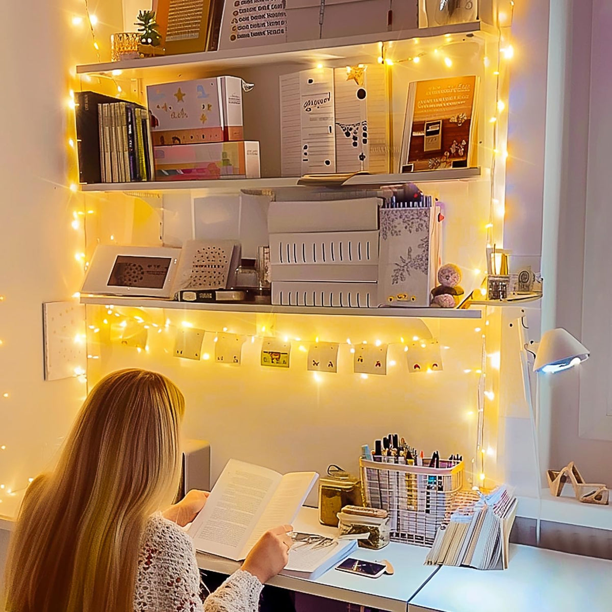 JMEXSUSS Connectable Warm White String Lights Indoor Bedroom, 8 Modes Christmas String Light Plug