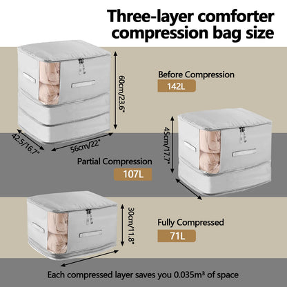 4 Pack Space Saving Comforter Storage Bag with Handle, 3-Layer Compression Blanket Storage Bags
