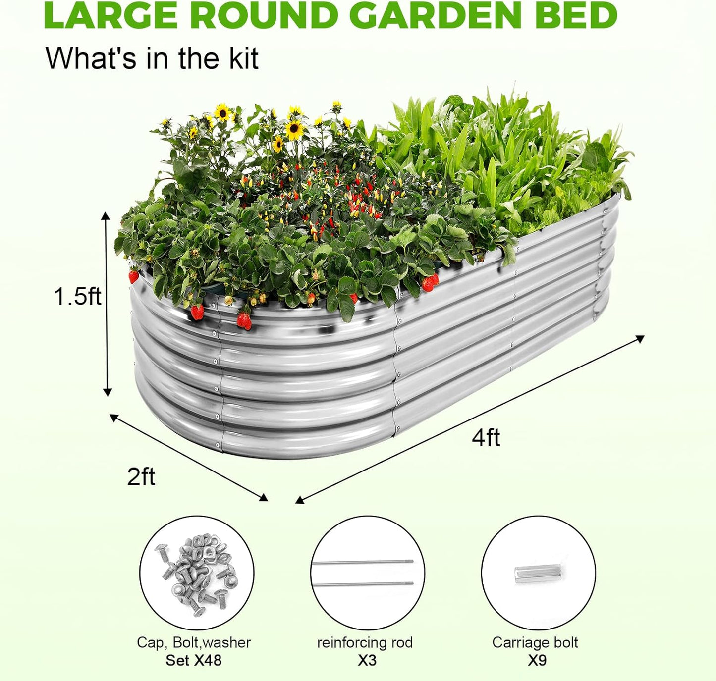 Land Guard 4×2×1.5ft Galvanized Raised Garden Bed Kit, Galvanized Planter Garden Boxes Outdoor