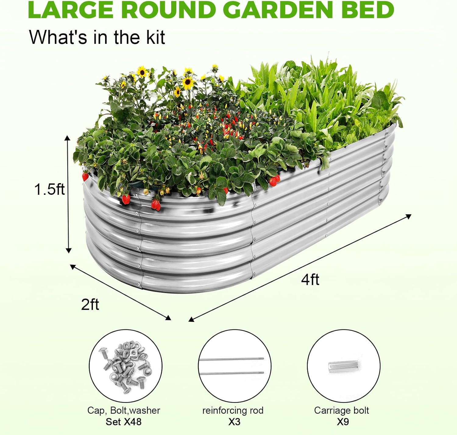 Land Guard 4×2×1.5ft Galvanized Raised Garden Bed Kit, Galvanized Planter Garden Boxes Outdoor