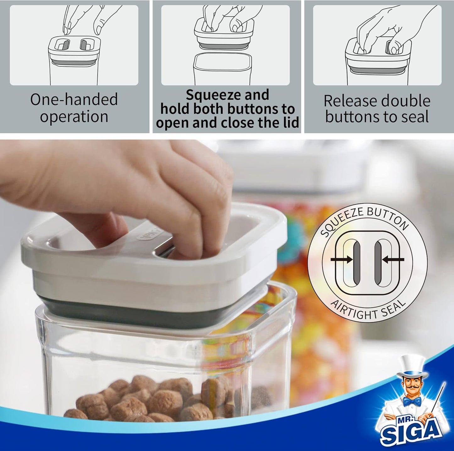 MR.SIGA 8 Piece Airtight Food Storage Container Set, BPA Free Kitchen Pantry Organization