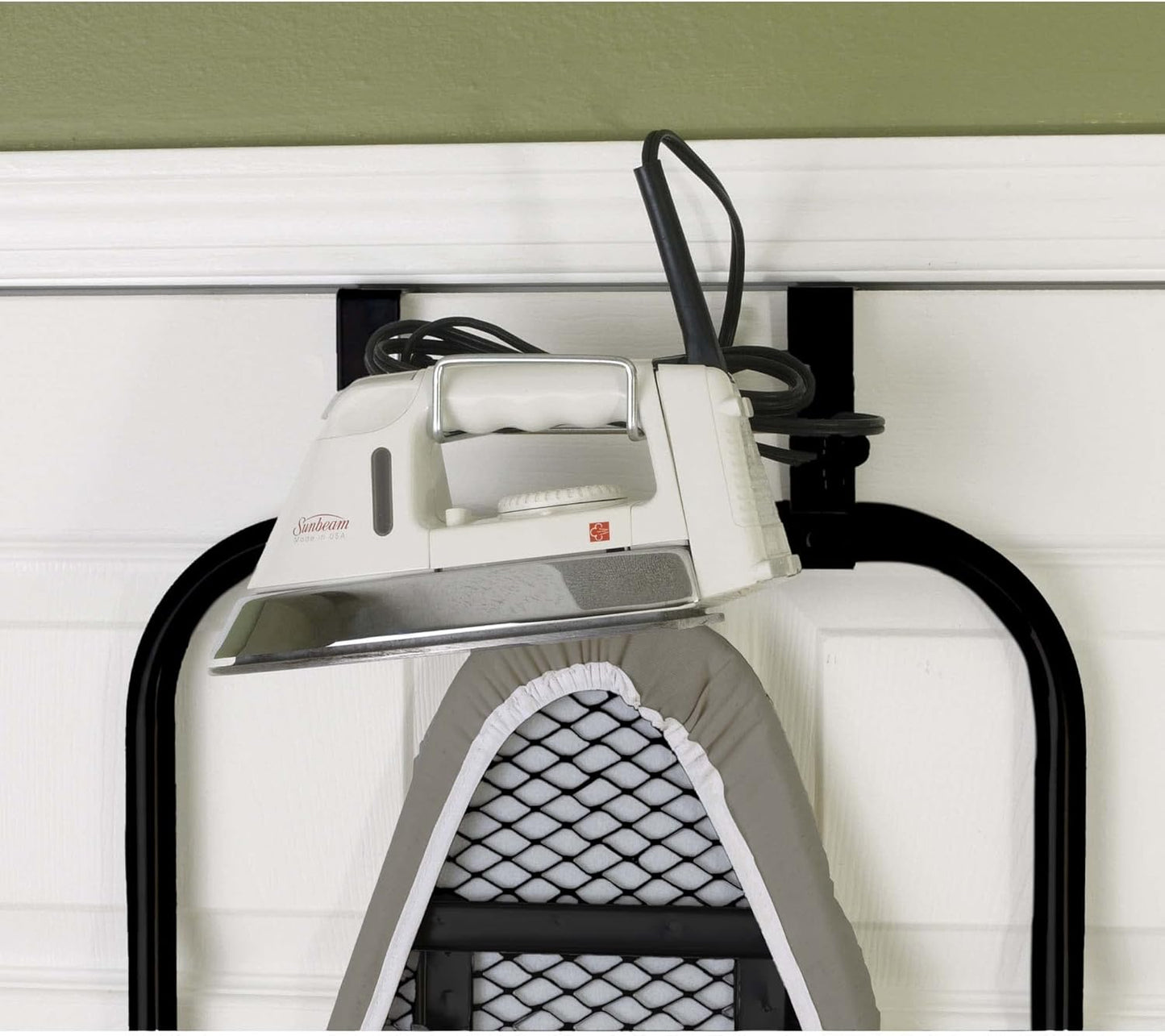 Household Essentials Over-The-Door Ironing Board with Iron Holder | Compact, Self-Closing Design