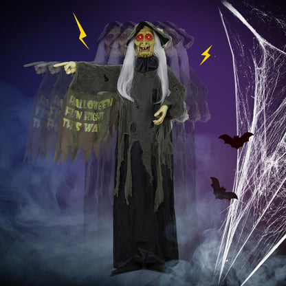 AW Animated Halloween Decorations,Scary Witch,6 FT Life Size Standing Clown,Motion/Sound Activated
