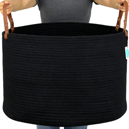 Casaphoria XXXLarge Cotton Rope Basket for Living Room - Woven Storage Basket with long Handle for