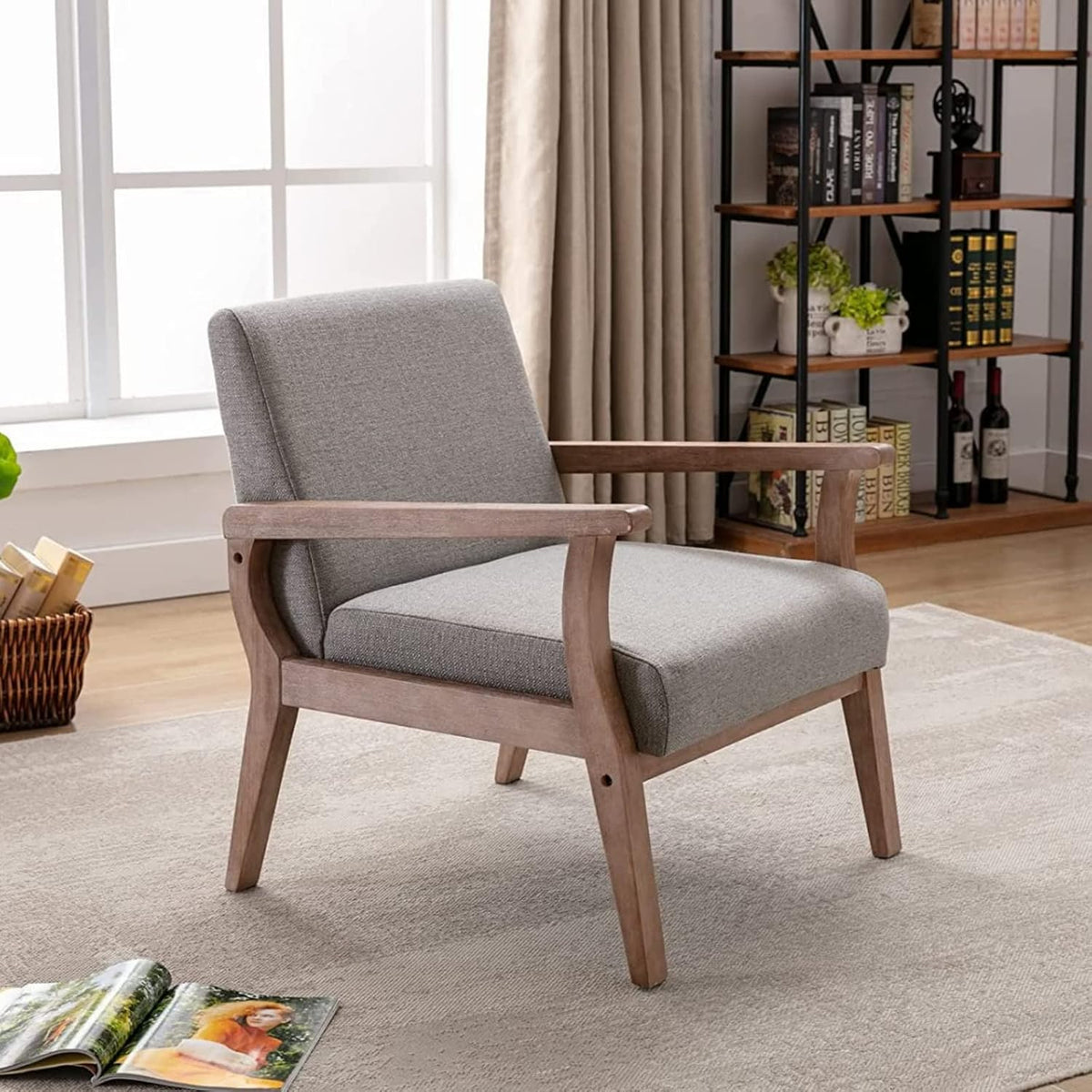Upholstered Recliner Chair Mid Century Modern Accent Chair Comfy Fabric Armchair Indoor Corner