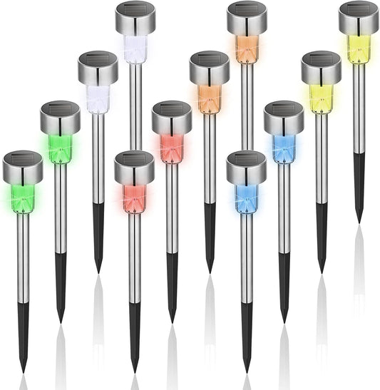GIGALUMI Solar Lights Outdoor Waterproof, 12 Pack, Stainless Steel LED Solar Garden Lights for