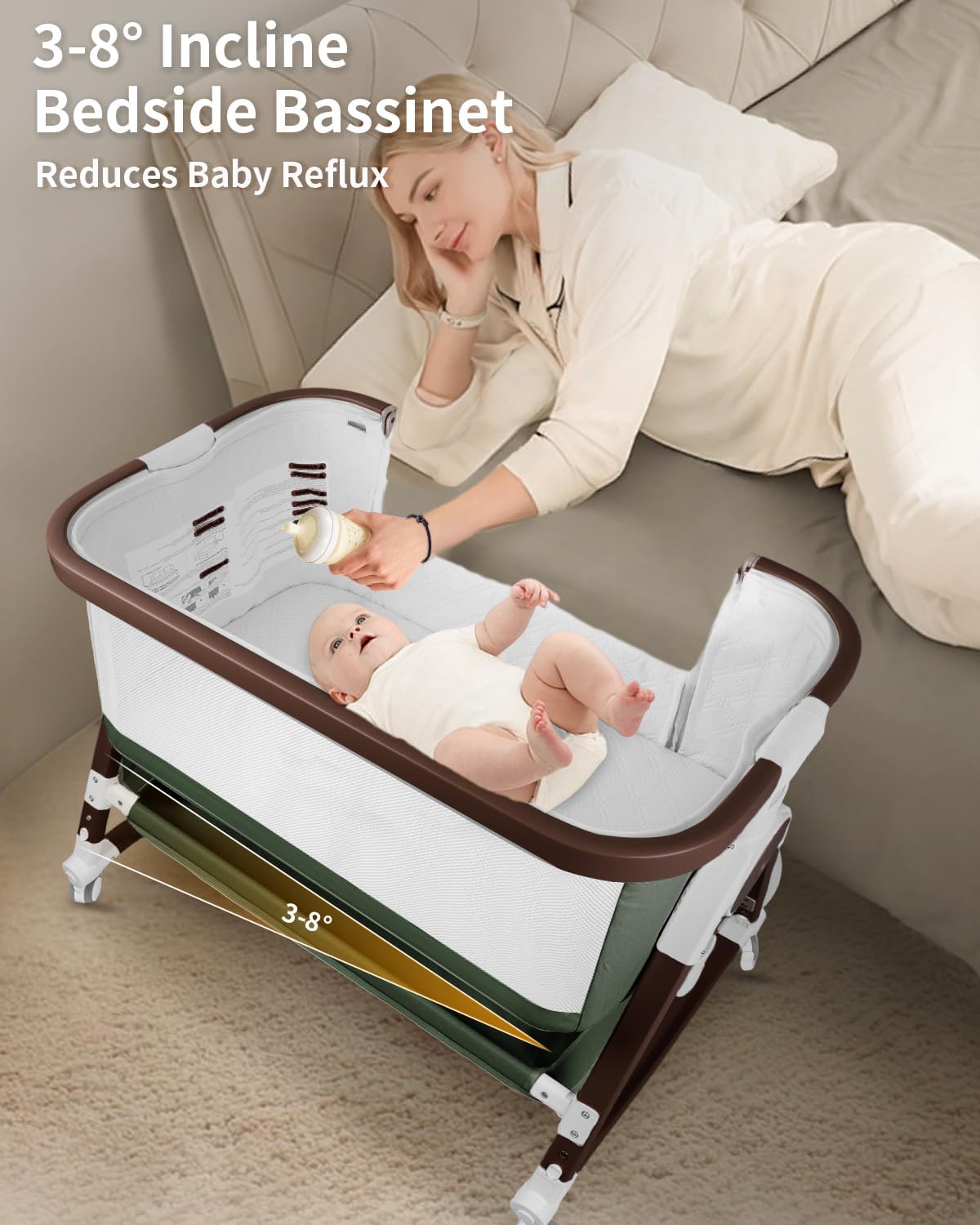 4 in 1 Baby Bassinet, Bassinets Bedside Sleeper with Wheels and Storage Basket, Adjustable 7