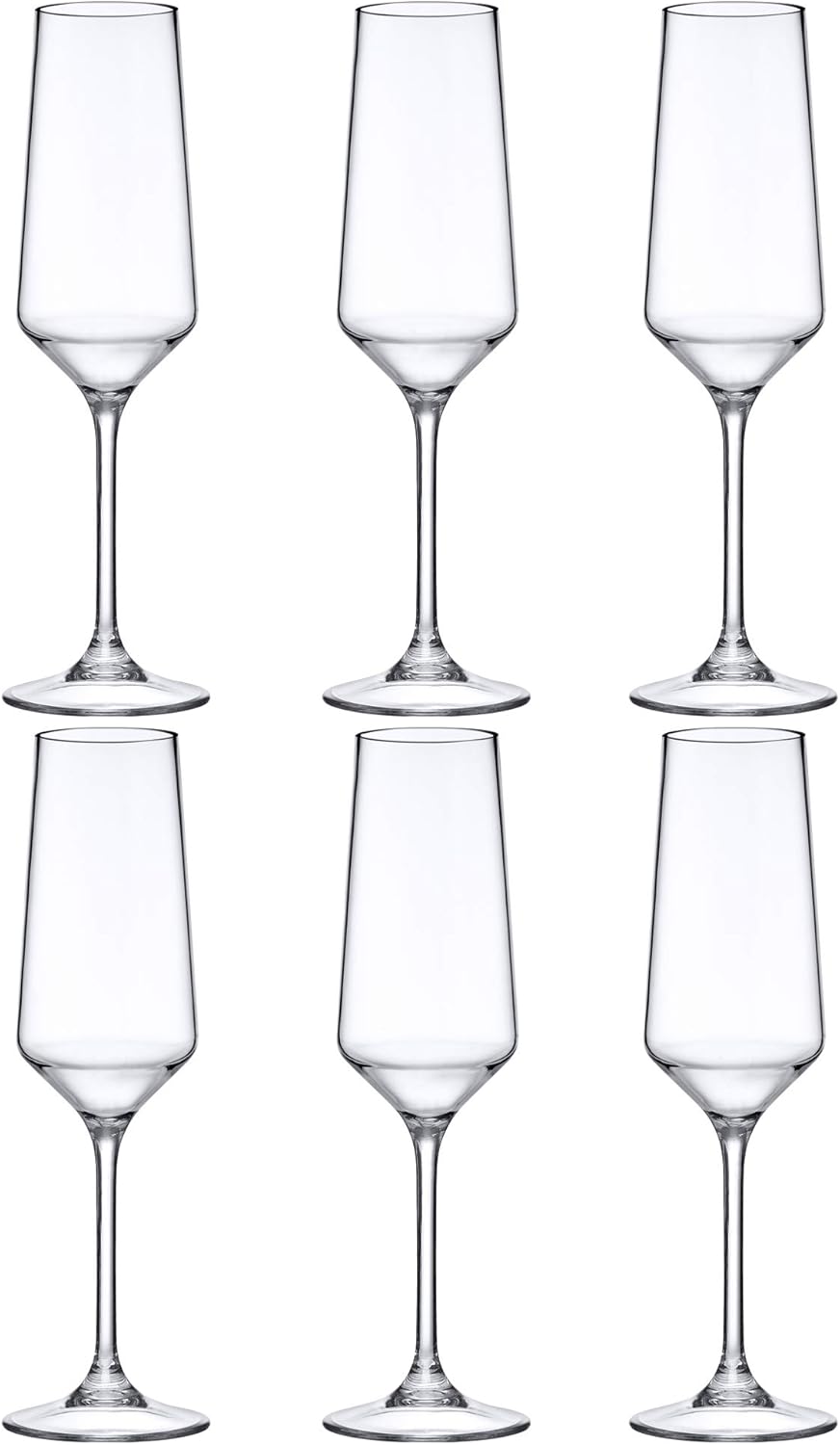 Amazing Abby - Stella - 8-Ounce Unbreakable Tritan Champagne Flutes (Set of 6), Plastic Wine