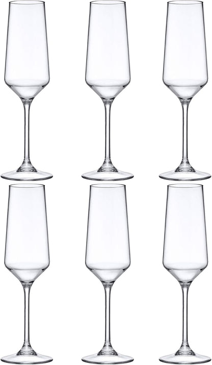 Amazing Abby - Stella - 8-Ounce Unbreakable Tritan Champagne Flutes (Set of 6), Plastic Wine