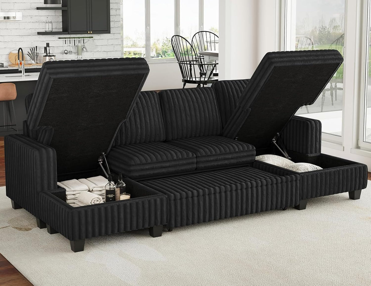 Belffin Modular Sectional Sleeper Sofa with Pull Out Couch Bed Corduroy Double Chaise with Storage
