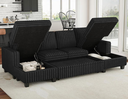 Belffin Modular Sectional Sleeper Sofa with Pull Out Couch Bed Corduroy Double Chaise with Storage