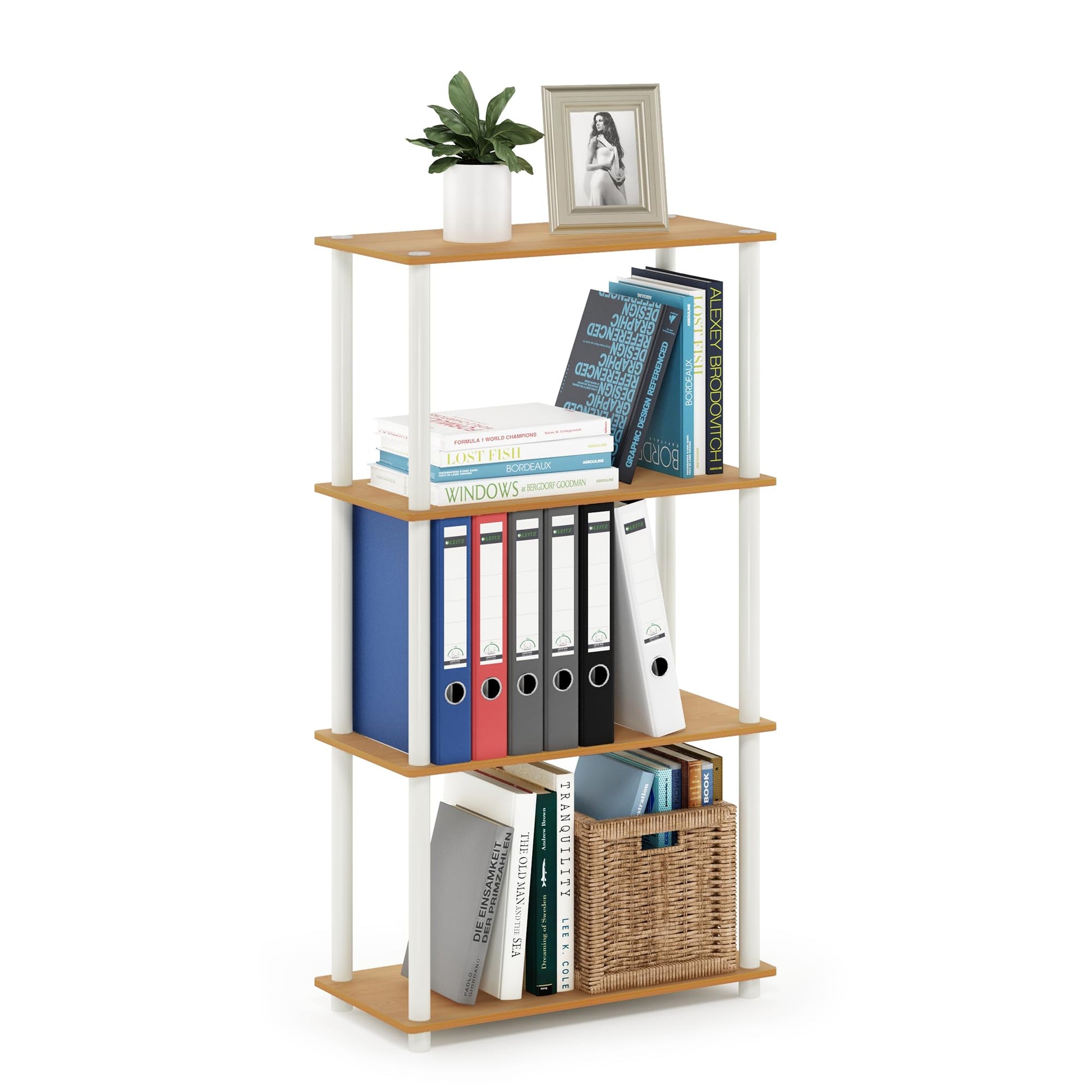 Furinno Turn-N-Tube Storage Shelves, 4-Tier Book Shelf, Corner Shelf, Toolless Open Shelves, for