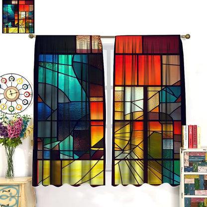 Stained Glass Curtains,Retro Abstract Colorful Geometry Textures Art Home Decor Drapes for Bedroom