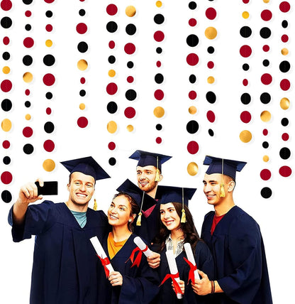 Gold Black Red Party Decorations Circle Dots Streamer Hanging Paper Polka Dots Garland for