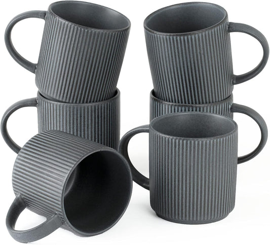 famiware Coffee Mug Set for 6, Star 12 oz Catering Mugs Cup Set with Handle for Coffee, Tea, Cocoa