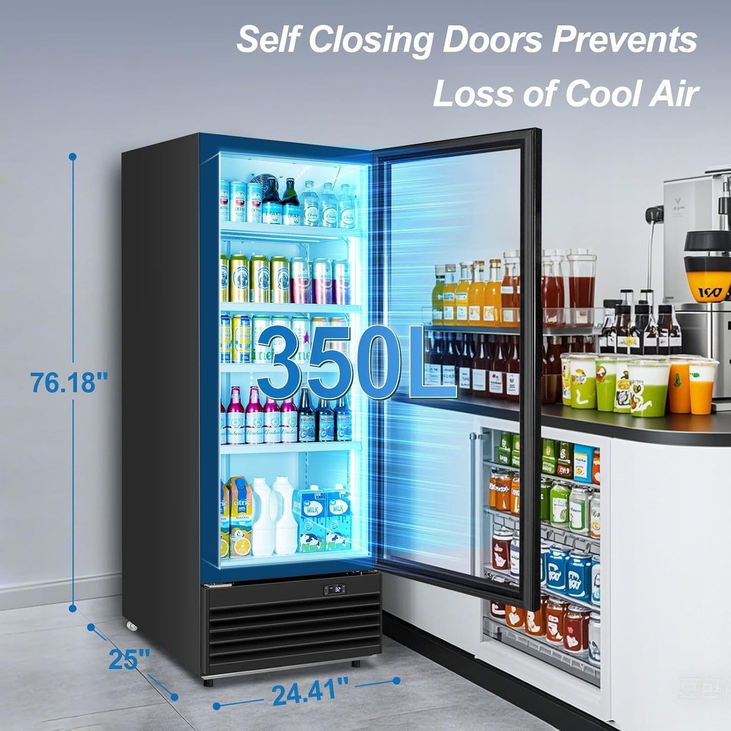 Tylza Commercial Refrigerator with Glass Door Display Beverage Fridge, 350L Upright Beverage Cooler