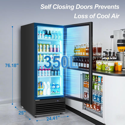 Tylza Commercial Refrigerator with Glass Door Display Beverage Fridge, 350L Upright Beverage Cooler