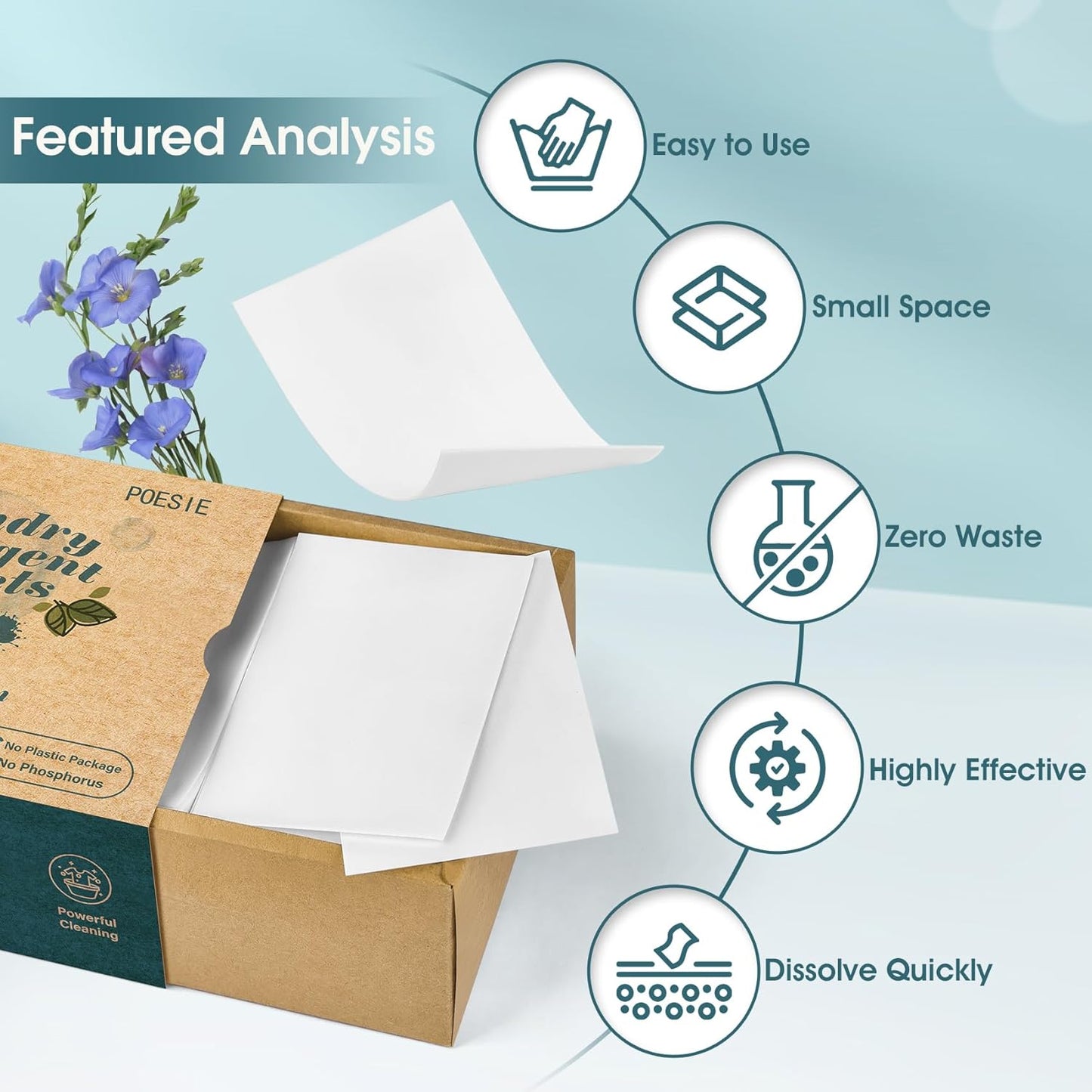 Poesie Laundry Detergent Sheets Fresh Linen Scent 3 Pack 480 Strips Plastic Free Fast Dissolve