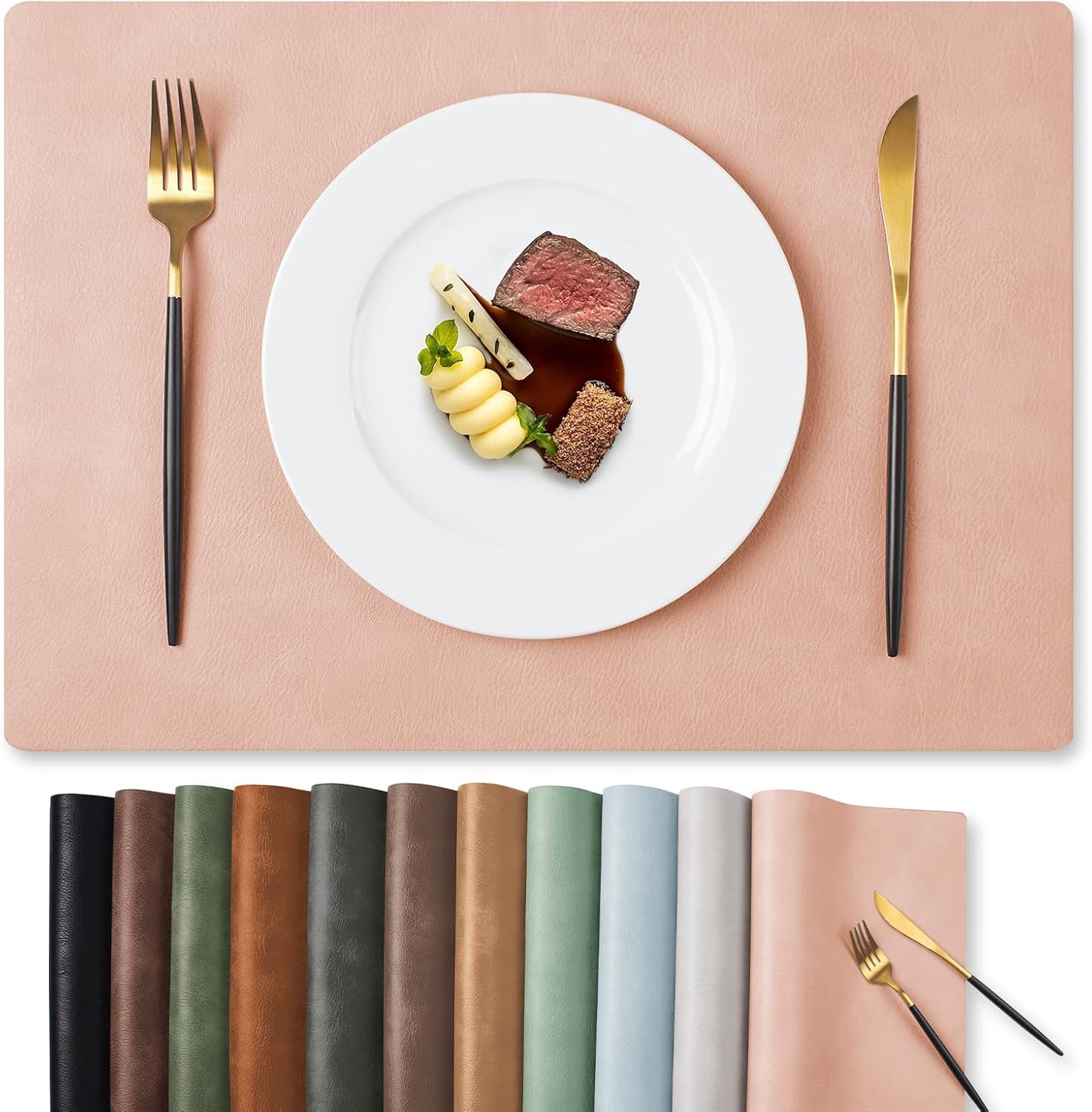 MOSAYT Vinyl Placemats Set of 6-12 X 17 Inch - Faux Leather 100% Waterproof Oil-Proof Wipeable PU