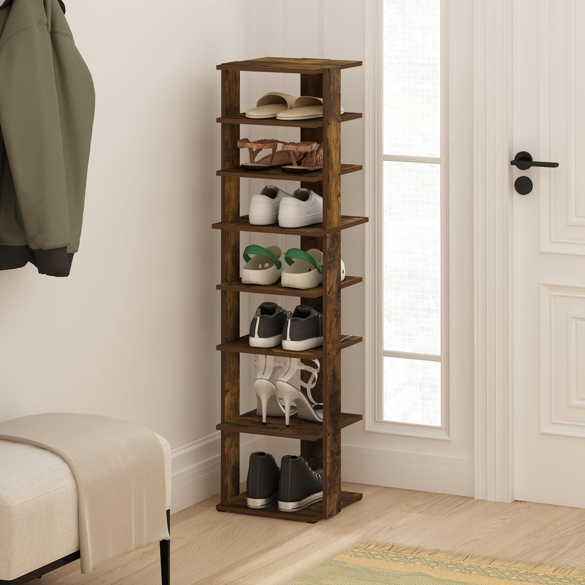 Furinno Compact Vertical Shoe Rack, 8-Tier Narrow Shoe Organizer, Free Standing Shoe Storage, Shoe