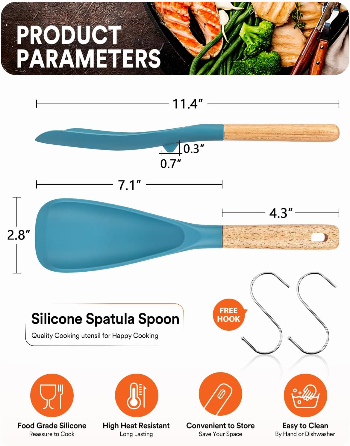 Cooking Spoon for Nonstick Cookwares, Great for Cooking and Serving Sturdy BPA-Free Matte Silicone