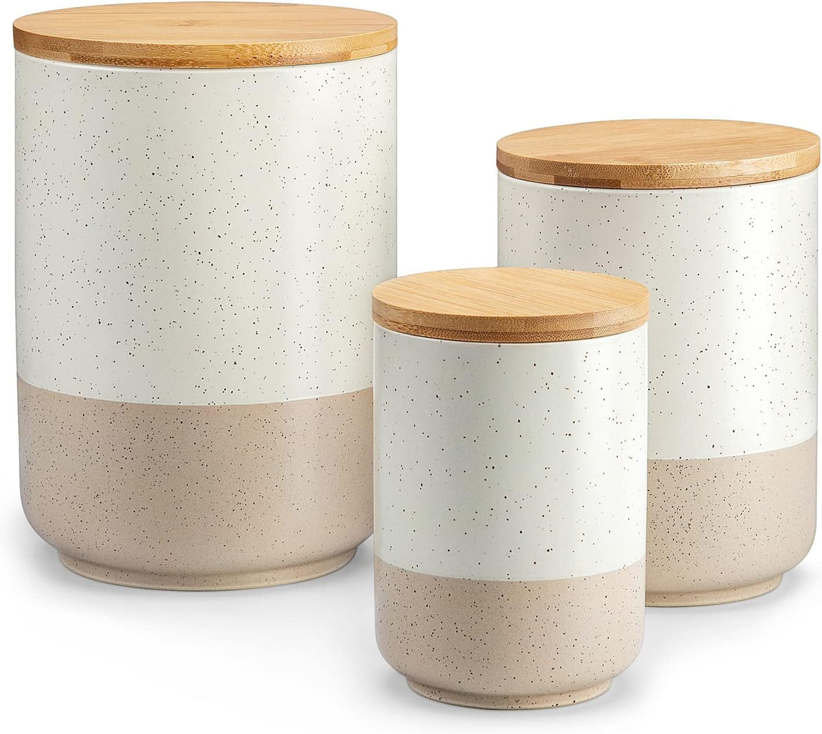 vancasso Sabine Ceramic Canister Set with Airtight Wood Lids - 3-Piece Kitchen Storage for Flour