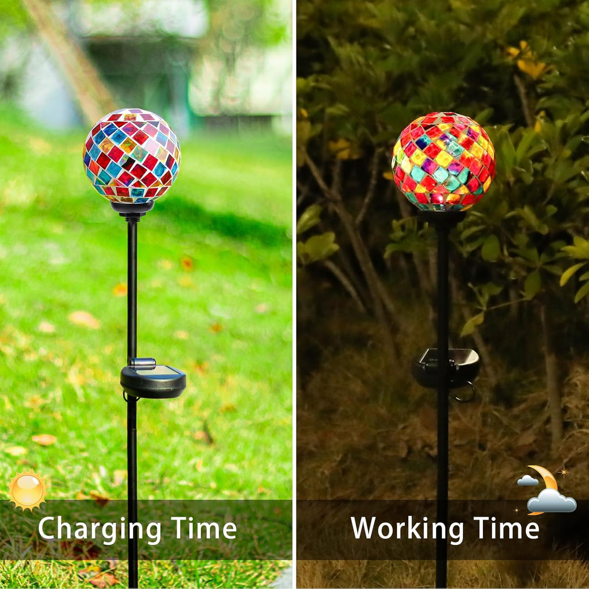 VCUTEKA Solar Garden Lights - Mosaic Solar Lights Outdoor Decor Pathway Light Waterpoof LED Stake