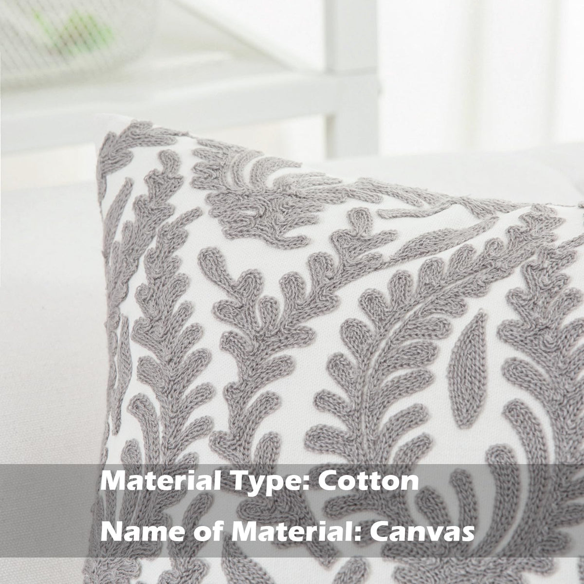 HWY 50 Grey Gray Decorative Throw Pillow Covers 18x18 Inch (1 Piece), Embroidered Cotton Farmhouse
