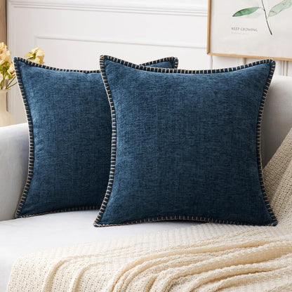 MIULEE Pack of 2 Couch Throw Pillow Covers 20x20 Inch Coastal Navy Blue Farmhouse Decorative Pillow