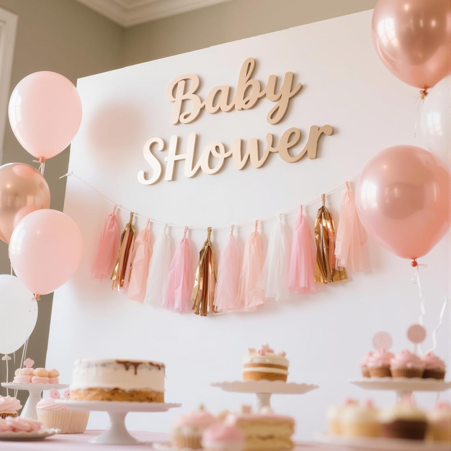 Rose Gold Peach White Pink Tassel Garland Banner, 20 Pack, Tassel Garland Party Decorations for