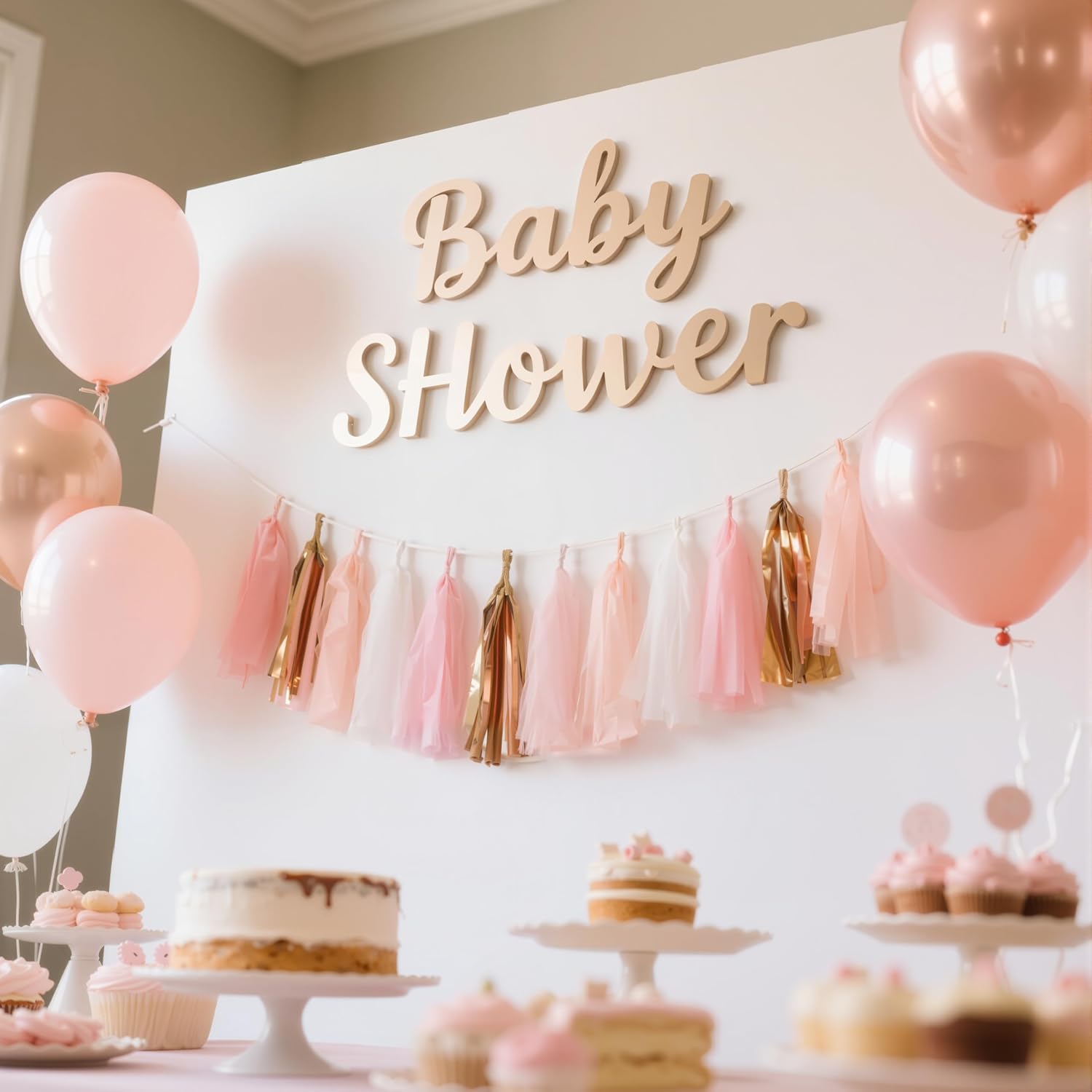 Rose Gold Peach White Pink Tassel Garland Banner, 20 Pack, Tassel Garland Party Decorations for