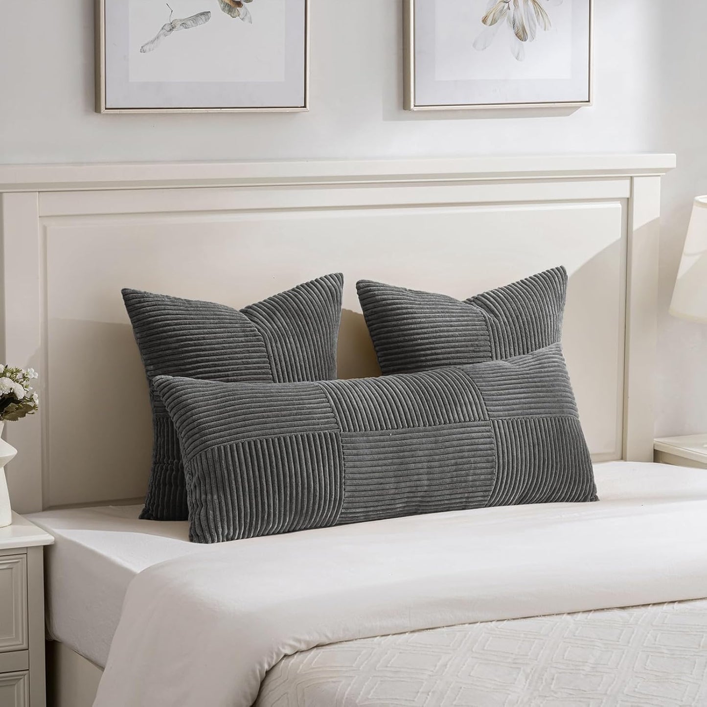 Fancy Homi 2 Packs Dark Gray Decorative Throw Pillow Covers 18x18 Inch for Living Room Couch Sofa