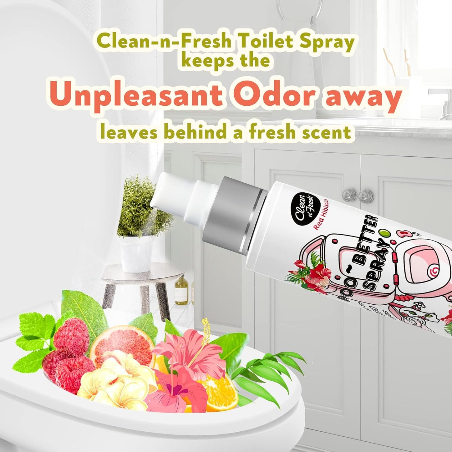 Clean-n-Fresh Toilet Spray 6.8 Oz, Hibiscus Scent, Bathroom Odor Deodorizer, A Great Air Freshener