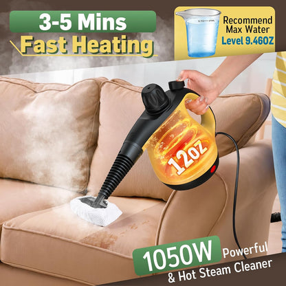 Multi-Surface Portable Steam Cleaner with 11Pcs Accessories, Chemical-Free Pressurized Steamer for