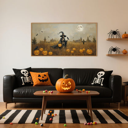 Celestdeco Halloween Ghost Reaper Framed Wall Art Set, Scary Witchy and Pumpkin Wall Decor, Horror