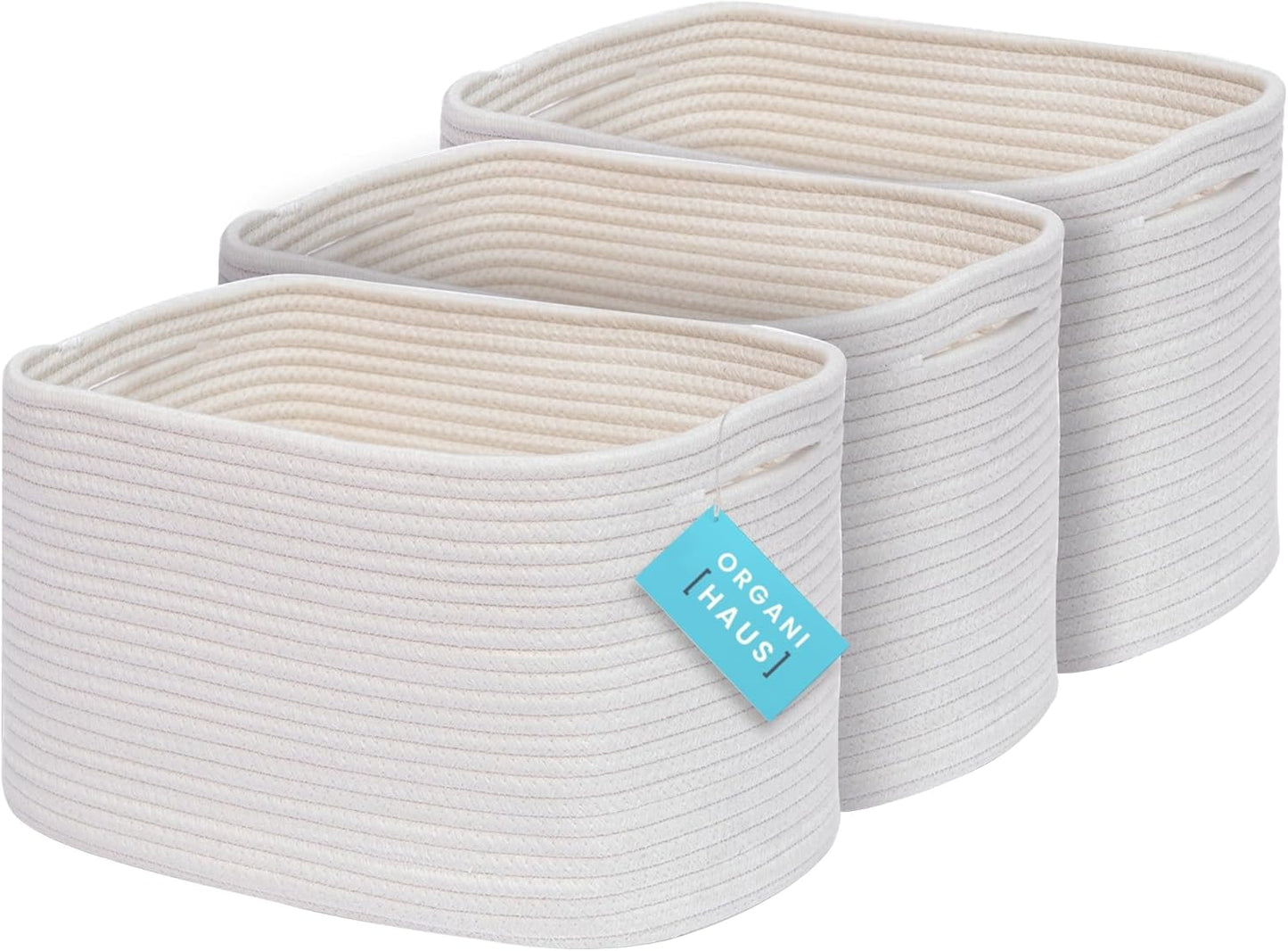 OrganiHaus Set of 3 Woven Storage Baskets for Organizing, Cotton Rope Organizer Bins for Shelves