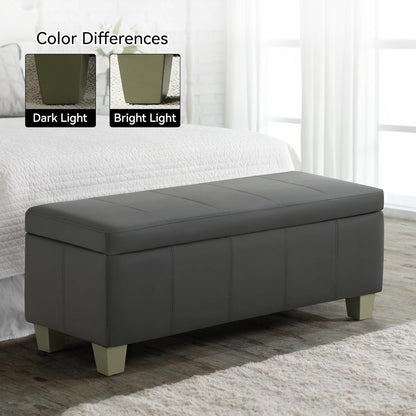 41" Faux Leather Storage Ottoman, Stitch Tufted Rectangle Upholstered End of Bed Storage Bench