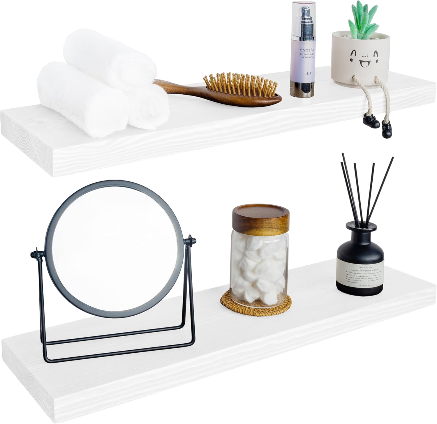 BGMG Wood Floating Shelves for Wall 30 inch Set of 2,White Floating Shelves,Solid Wood Wall Mount