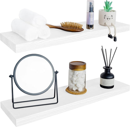 BGMG Wood Floating Shelves for Wall 30 inch Set of 2,White Floating Shelves,Solid Wood Wall Mount