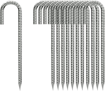 Ground-Stakes-Heavy-Duty-12 inch, J-Hook Rebar Stakes Galvanized Anti-Rust 20pcs Garden Stakes