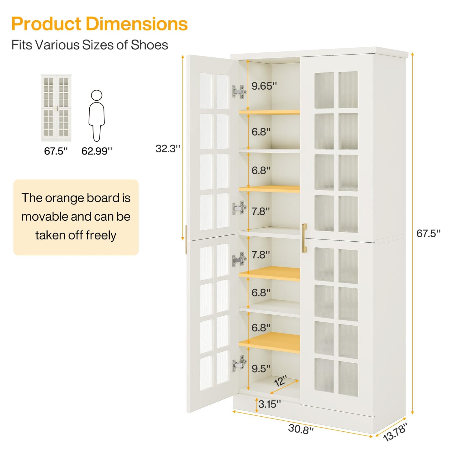 Tribesigns Tall Shoe Cabinet with Doors, 8-Tier Modern Shoe Storage Cabinet