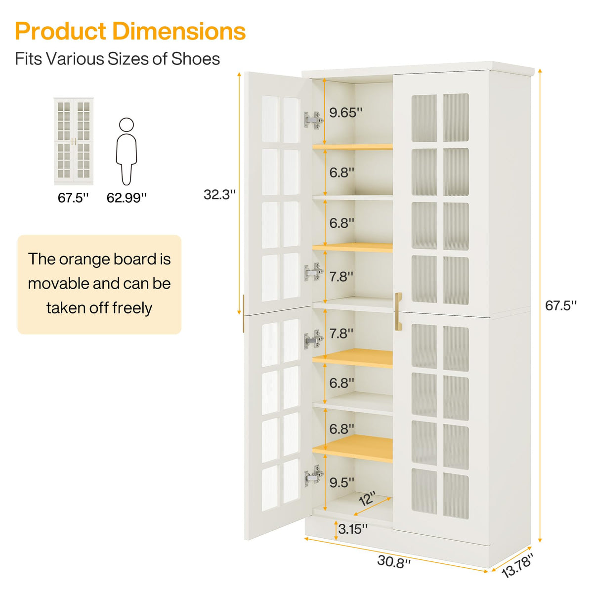 Tribesigns Tall Shoe Cabinet with Doors, 8-Tier Modern Shoe Storage Cabinet