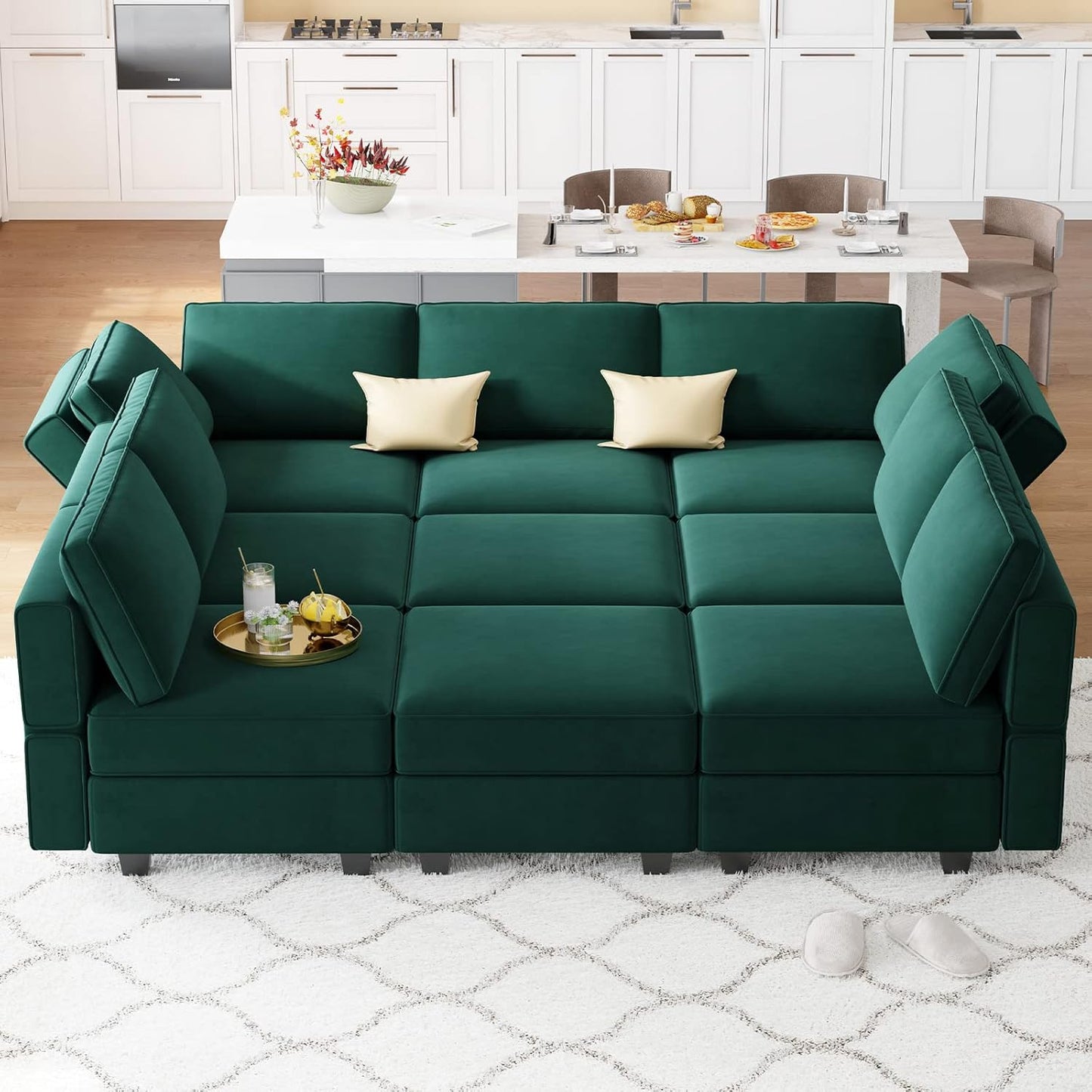 Belffin Modular Sectional Sofa with Ottomans Velvet Reversible Sleeper Sectional Sofa with Chaise
