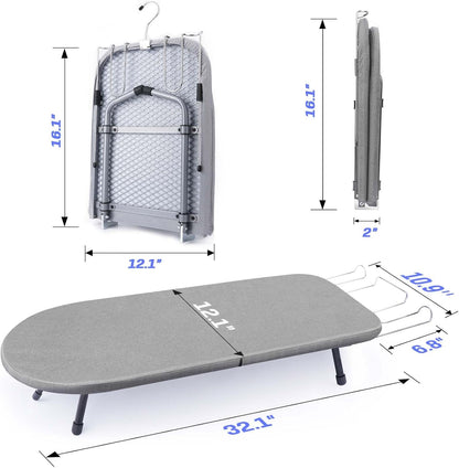 Tabletop Ironing Board with Iron Rest, Metal Mesh Panel Mini Ironing Board with Heat Resistant