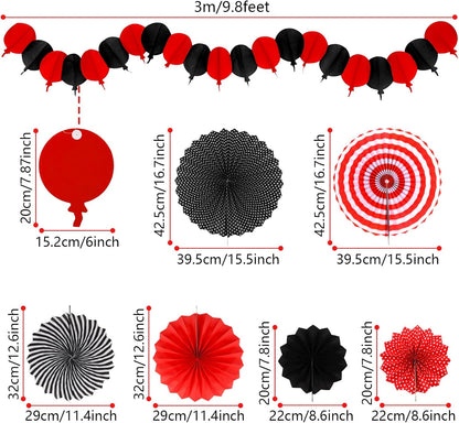 Red and Black Party Decorations, Papar Fans Pompoms Fans Garlands for Birthday Wedding Graduation