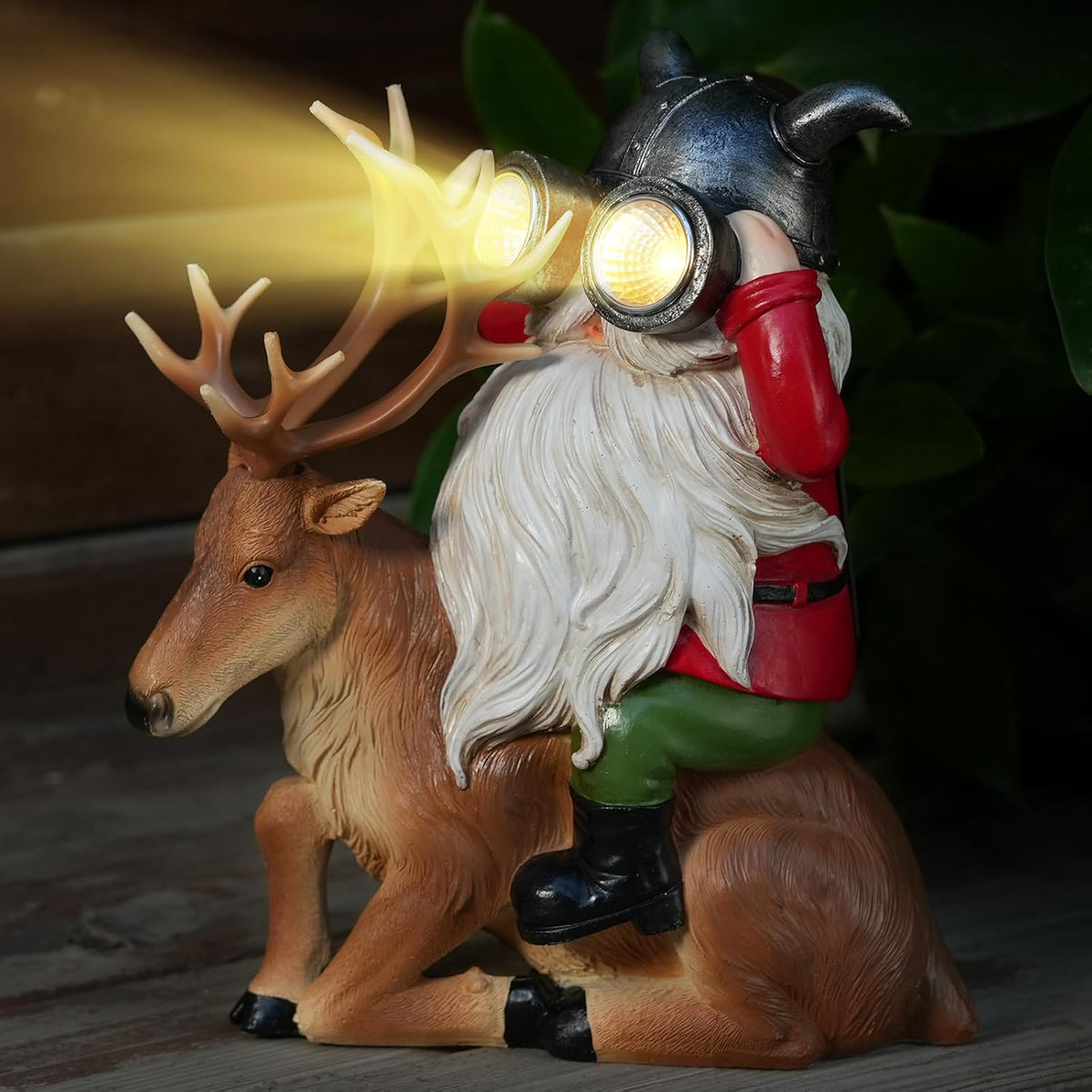 Garden Gnome Statues Resin Gnome Sitting On Deer Statues Solar Lights Outdoor Telescope Gnome Gifts