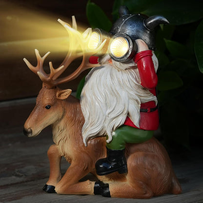 Garden Gnome Statues Resin Gnome Sitting On Deer Statues Solar Lights Outdoor Telescope Gnome Gifts