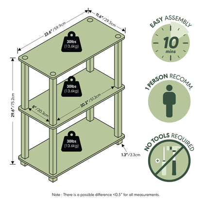 Furinno TURN-S-TUBE Storage Shelves, 3-Tier Book Shelf, Corner Shelf, Toolless Open Shelves, for
