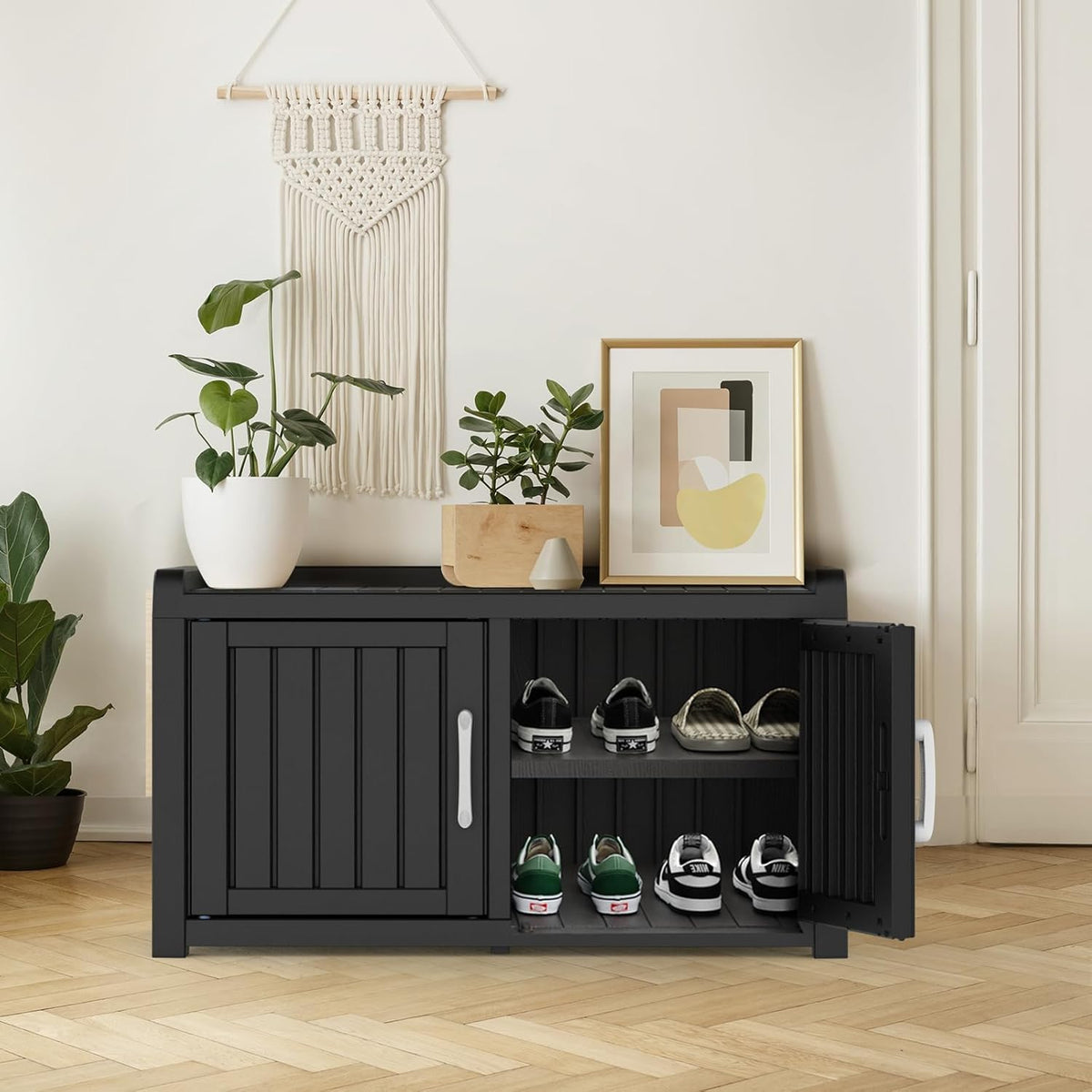 ROJIK Shoe Cabinet Waterproof UV-Resistant,Storage Bench Indoor Outdoor with Adjustable Shelves,for